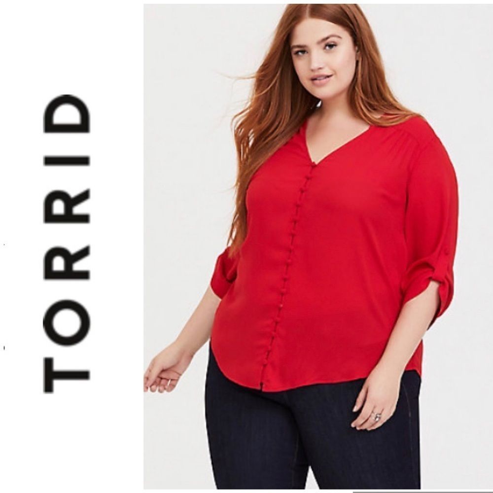 Torrid Harper - Red Georgette Button-Loop Blouse - image 1